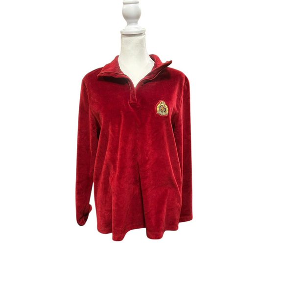 Lauren Ralph Lauren Woman Size Petite Small Velour 1/3 Zip Top Large Crest - Picture 1 of 5